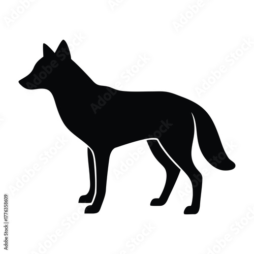Black silhouette vector illustration of a wild Coyote, animal isolated on white