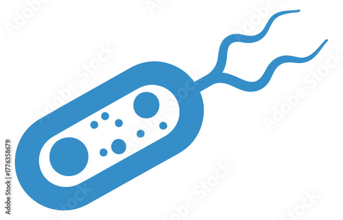 Blue Simple Bacterium Icon Vector Illustration with Flagella Microorganism Cell Structure