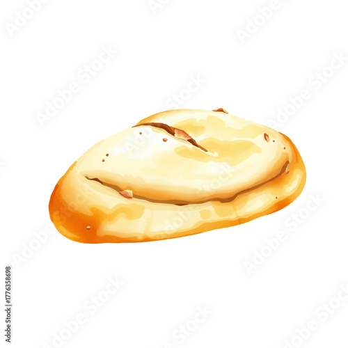 Watercolor illustration of a simple bread, hand drawn in soft warm tones, minimalist style, isolated on white background.