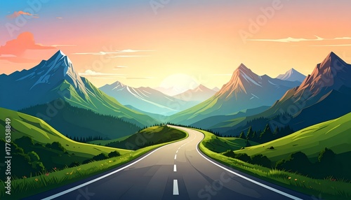 Scenic Mountain Road, abstract vector illustration