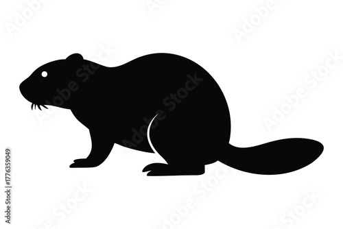 Cartoon vector silhouette drawing of a wild North American beaver and cub illustration