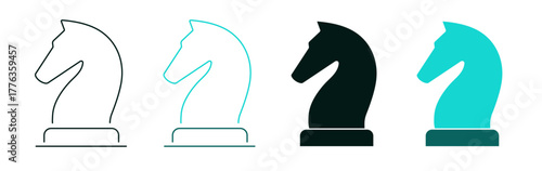 Strategy icon set. Business or Chess concept. Line, solid color or black heart logo for web or UI. Editable vector stroke illustration. Knight symbol for apps or digital platforms.