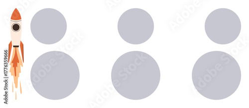 Rocket taking off alongside a sequence of expanding circles, symbolizing progress, innovation, success, or growth. Ideal for business, technology, creativity teamwork startups strategy. A simple