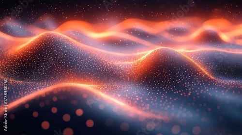 Abstract Data Landscape - Glowing Waves and Digital Particles.