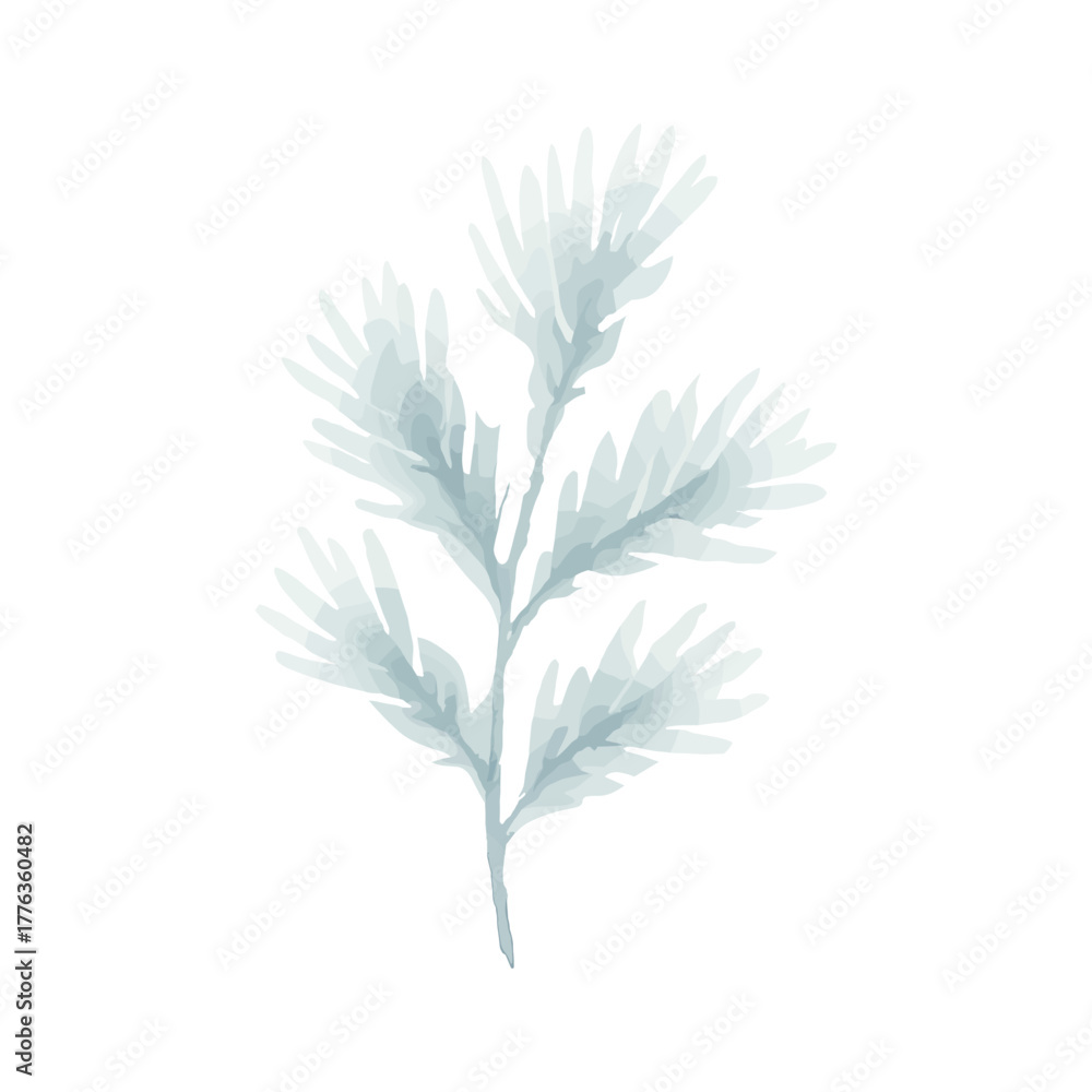 Fototapeta premium Watercolor Style Soft Blue Winter Branch, Foliage, Nature-Inspired Seasonal Decor