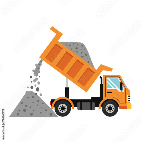 Dump Truck Unloading Gravel - Construction Vehicle Illustration