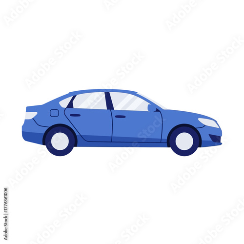Blue Sedan Car Vector Illustration on White Background