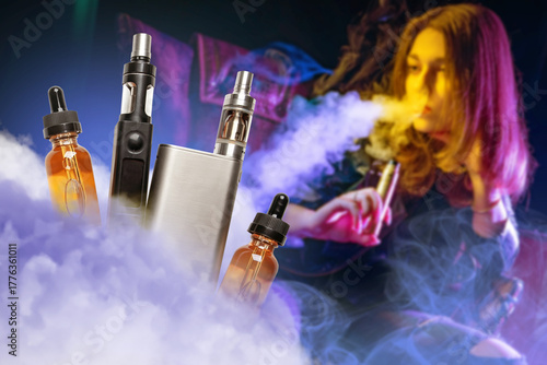 Girl vaping. Woman vaping w...