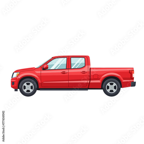 Red Pickup Truck Vector Illustration on White Background
