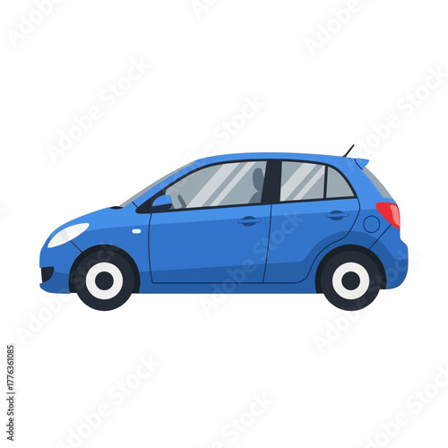 Blue Hatchback Car Illustration on White Background