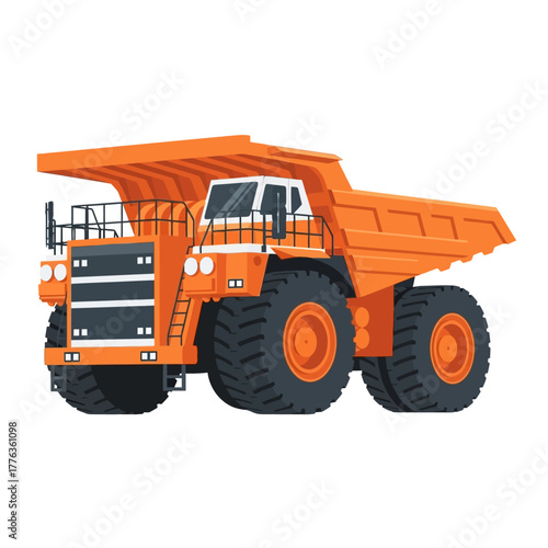 Orange Mining Dump Truck Isolated Vector Illustration