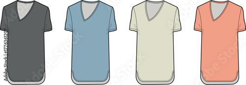 Stylish V-Neck Tunic Tops Fashionable Apparel Mockups in Multiple Colors