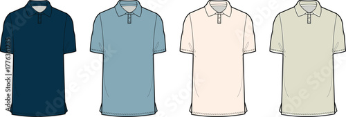 Four Polo Shirts in Different Colors - Navy, Light Blue, Beige, and Off-White