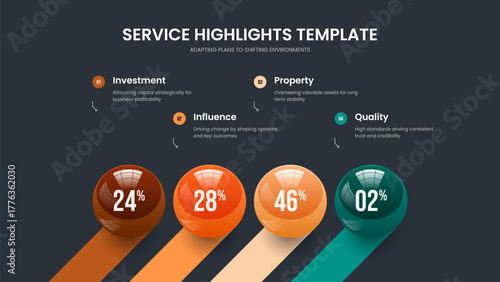 Minimal Solution Four Element Chart Slideshow Template. Sales Launch 4 Option Diagram Slide Layout. Business Analysis Frame Design Vector Illustration.