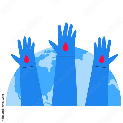 World diabetes day illustration. Blue universal circle and ribbon symbol for diabetes in red drop blood sign. Vector isolated