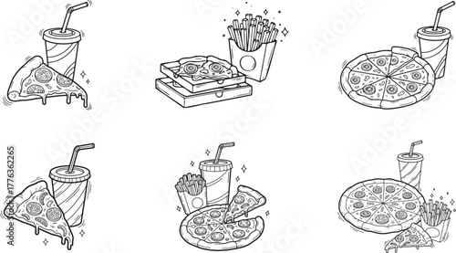 Cartoon Style Hand-Drawn Food Doodles and Sketch Elements Illustration Collection