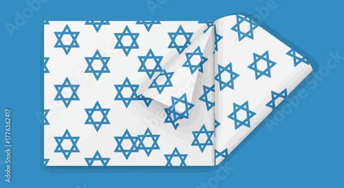 Star of David pattern on white paper with blue background.