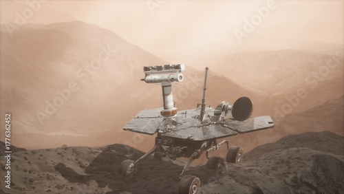 Quadro em tela A robotic rover navigates the rocky Martian landscape, exploring the unique geology and atmosphere of the red planet during its mission to gather valuable data and images