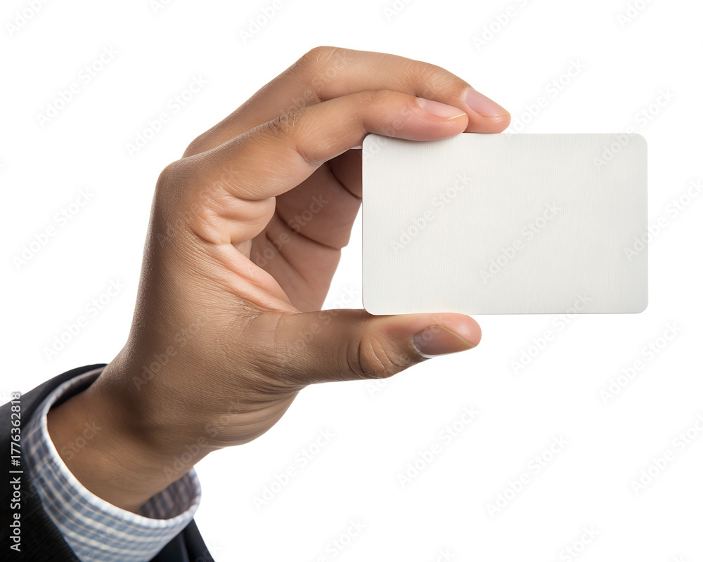 Obraz premium Hand Holding Blank White Business Card Mockup for Branding and Identity