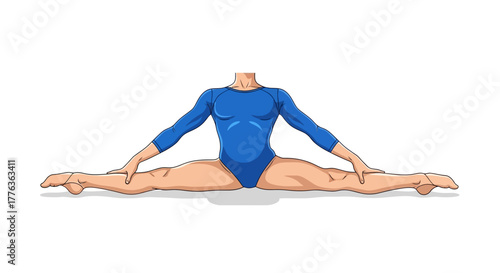 Vibrant vector illustration of a person demonstrating a perfect straddle split, highlighting exceptional flexibility, balance, and athletic prowess