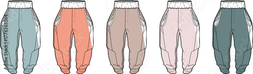 Stylish color variations of athletic trousers, ideal for fitness and casual wear. Sleek design for exercise and relaxation