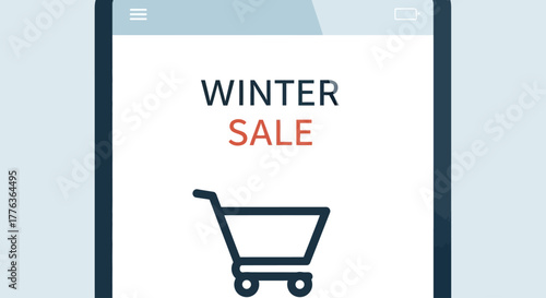 Winter Sale Announcement on a Smartphone Screen with a Shopping Cart Icon.