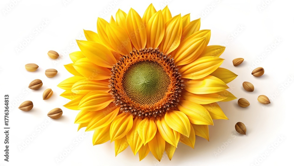 Naklejka premium A detailed close up of a bright yellow sunflower