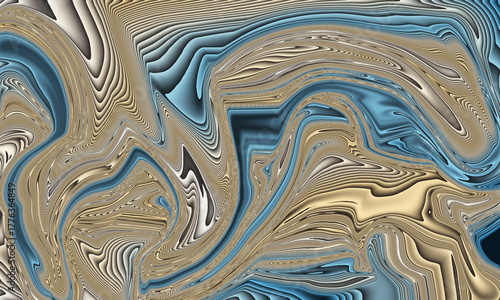 Abstract swirling blue and gold organic fluid art with textured ripples and waves