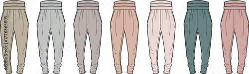 A varied display of women's comfortable jogger pants, featuring a curated selection of contemporary colors for versatile casual fashion, active wear, and leisure styling