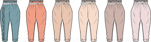 Fashionable High-Waisted Paperbag Trousers in Various Pastel Shades