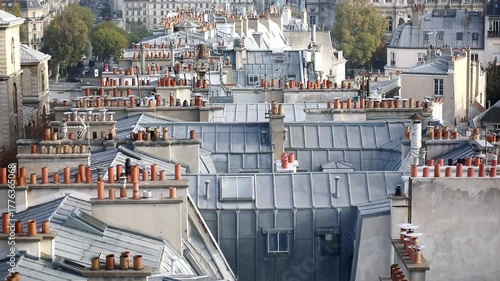 Panoramic view of Paris rooftops and Hotel de Ville