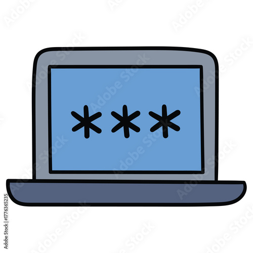 Hand-drawn cartoon laptop with password on a white background.