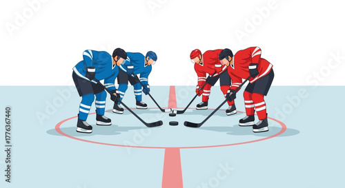Face-Off Two Teams Ready for Hockey Competition on the Ice Rink