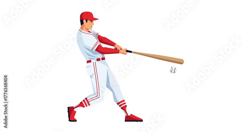 Baseball Player Swinging Bat at a Ball in a White Uniform