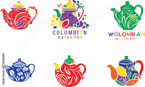 Colorful decorative teapots with floral patterns kettle