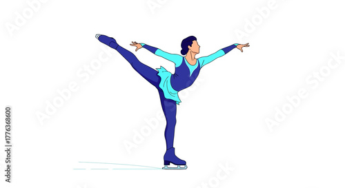 Young female figure skater gracefully performs a difficult pose on ice skates