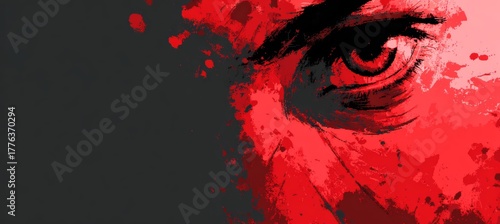 Closeup face a serial killer with red bloody effect. Generative AI technology.	
