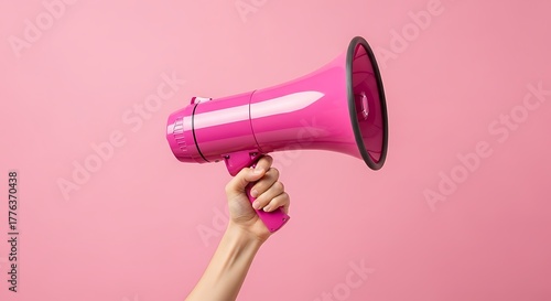 Hand Holding Pink Megaphone on Pink Background