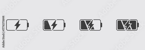 Battery Charger Charge Icon Vector Set — Black Energy Power Indicator Illustration