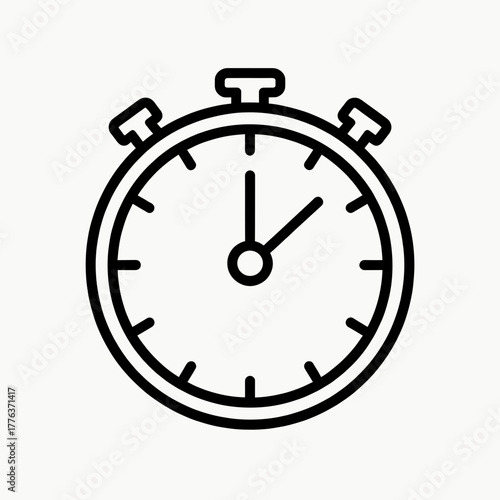 Stopwatch icon in black outline, Super Bowl timing and game countdown concept