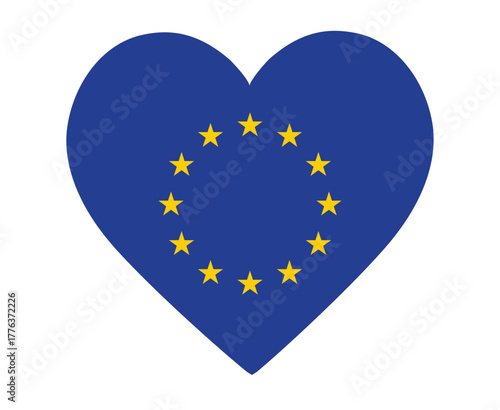 European Union National Europe Flag Heart Emblem Symbol Icon Vector Illustration Abstract Design Element