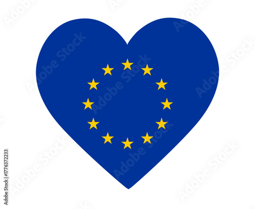 European Union National Europe Flag Heart Emblem Symbol Icon Vector Illustration Abstract Design Element