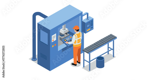 Factory worker operating machinery in modern industrial setting