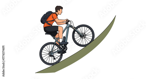 Mountain biker rides uphill, conquering challenging terrain with determination and skill