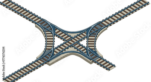 Isometric railroad crossing: detailed intersection of train tracks