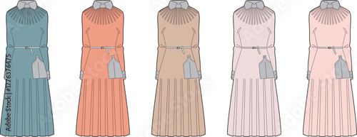 Collection of elegant midi dresses in pastel shades with pleated skirts and delicate detailing