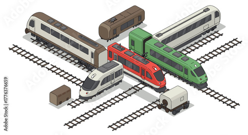 Isometric train designs set on tracks