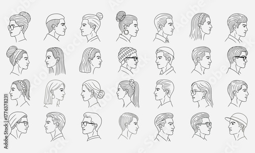 Diverse People Silhouettes Profile Views Illustration