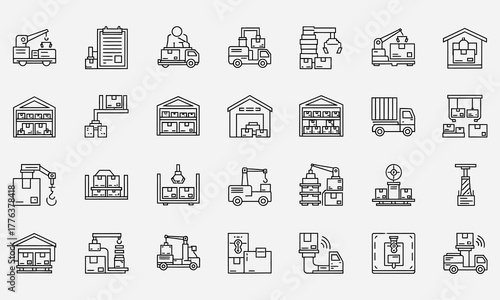 Logistics and Supply Chain Icons Warehouse, Delivery, Shipping, and Transportation Icons