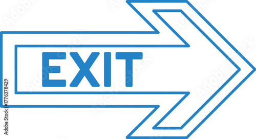 Bright blue exit sign with an arrow pointing to the right